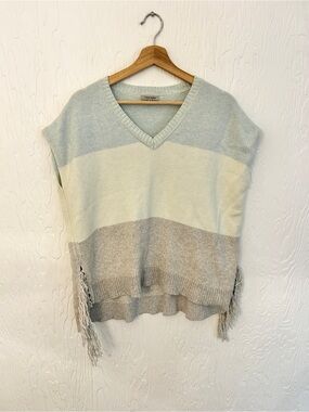 LISA TODD Cotton Cashmere Striped Tassel Knit Vest Small Coastal Cowgirl Western